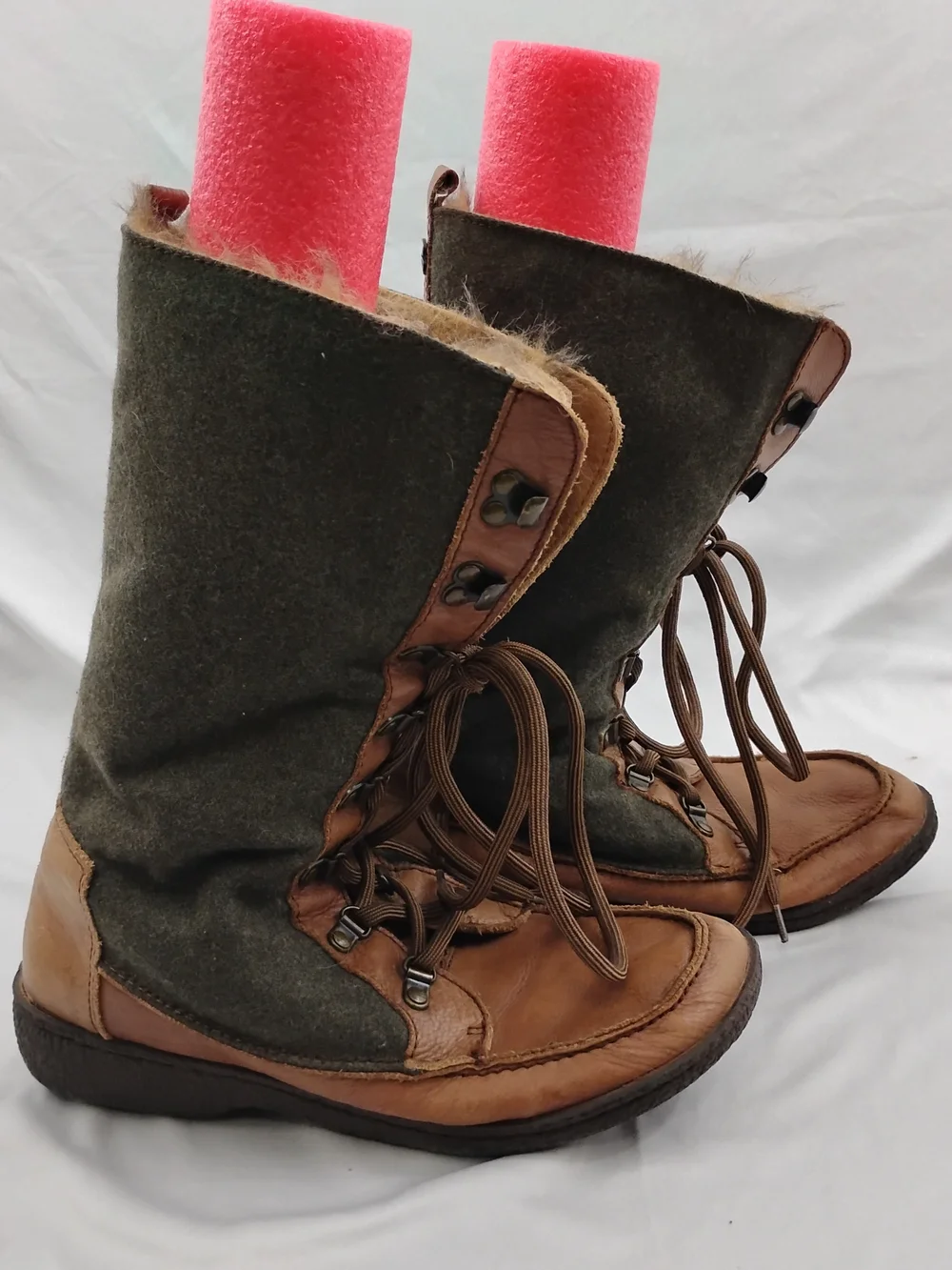 Sam Edelman Women's Brown and Olive Lace-Up Fur-Trim Boots